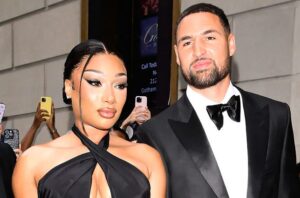 NEW YORK, NEW YORK - JULY 16: Megan Thee Stallion and Klay Thompson are seen on July 16, 2025 in New York City.